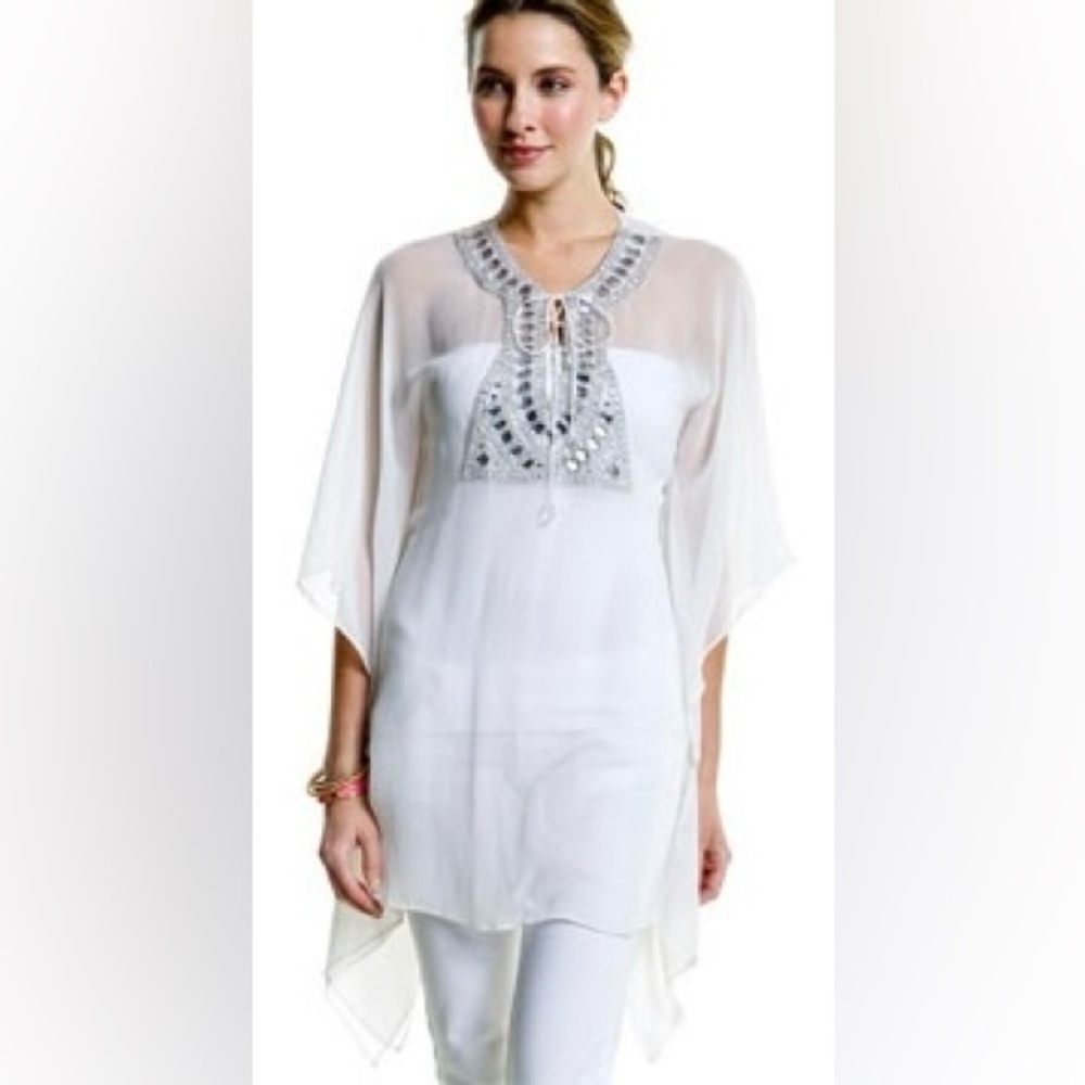 Monique Leshman Crystal Embellished White Tunic Size Medium NEW